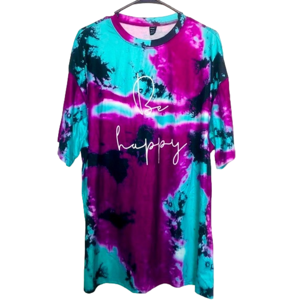 SHEIN Black, Blue, & Purple Tye-Dye “Be Happy” T-Shirt